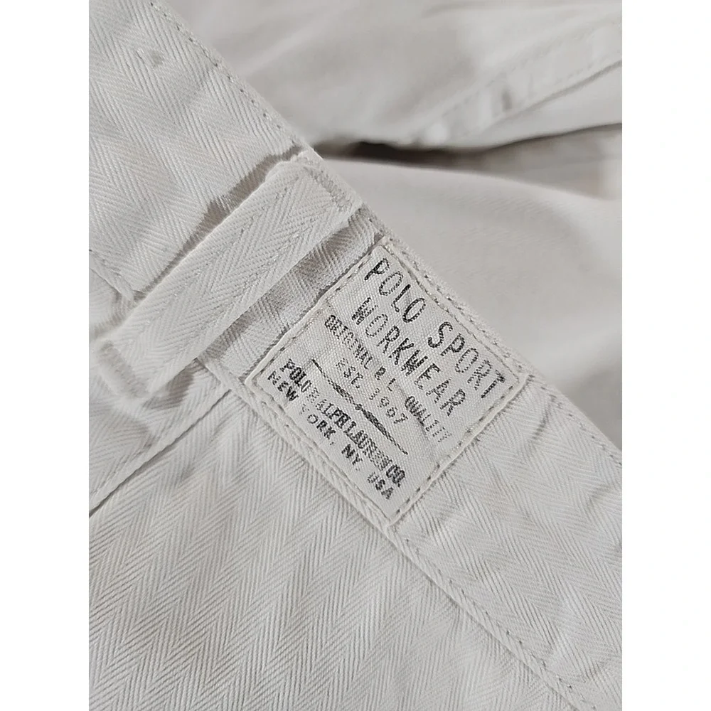 Vtg 90's Polo Ralph Lauren Dungarees White Canvas Workwear Utility Pants‎ 41X29